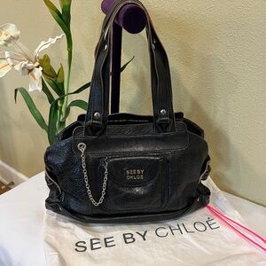 SEE BY CHLOE Funny Love Leather Ribbon Black Satchel/Shoulder Bag